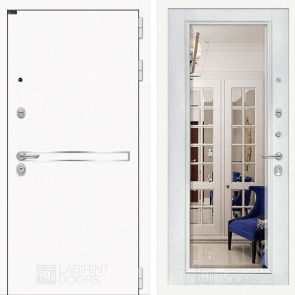 Входная дверь Лайн WHITE с зеркалом Фацет - Белый софт