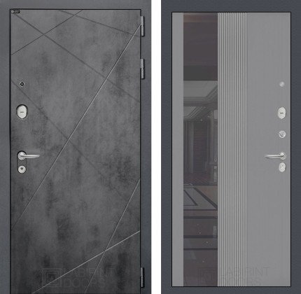 Входная дверь LOFT с Зеркалом 32 тонированным - Серый рельеф софт
