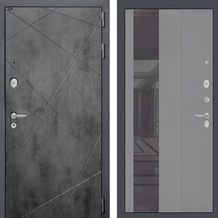 Входная дверь LOFT с Зеркалом 32 тонированным - Серый рельеф софт
