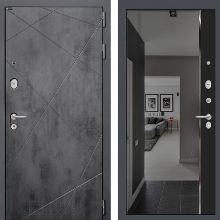 Входная дверь LOFT с зеркалом Панорама с тонировкой - Черный кварц