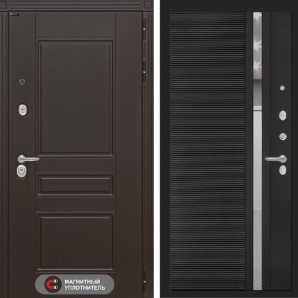 Входная дверь Мегаполис 31 - Черный кварц, зеркальная вставка с тонировкой