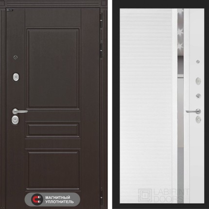 Входная дверь Мегаполис 31 - Белый софт, зеркальная вставка с тонировкой