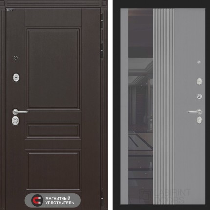 Входная дверь Мегаполис с Зеркалом 32 тонированным - Серый рельеф софт