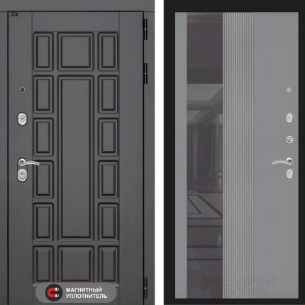 Входная дверь Нью-Йорк с Зеркалом 32 тонированным - Серый рельеф софт