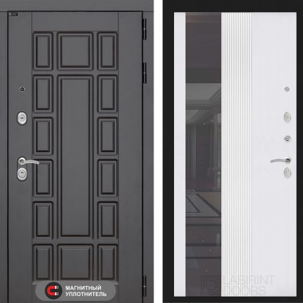 Входная дверь Нью-Йорк с Зеркалом 32 тонированным - Белый рельеф софт