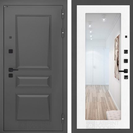 Входная дверь Орлеан с Зеркалом 18 - Белое дерево