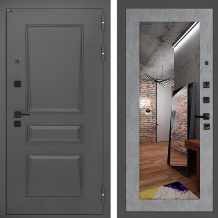 Входная дверь Орлеан с Зеркалом 18 - Бетон светлый