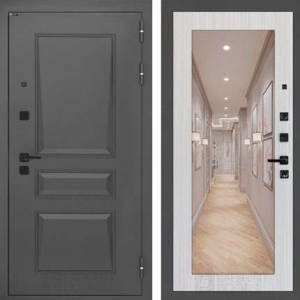 Входная дверь Орлеан с Зеркалом 18 - Сандал белый