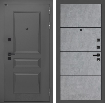 Входная дверь Орлеан 25 - Бетон светлый, черный молдинг