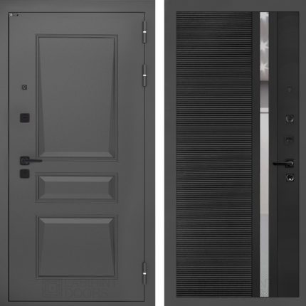 Входная дверь Орлеан 31 - Черный кварц, зеркальная вставка с тонировкой