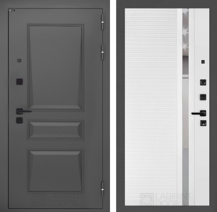 Входная дверь Орлеан 31 - Белый софт, зеркальная вставка с тонировкой