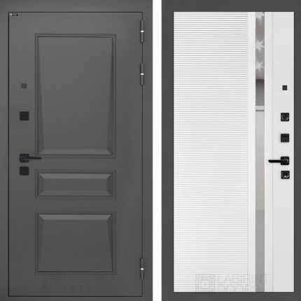 Входная дверь Орлеан 31 - Белый софт, зеркальная вставка с тонировкой