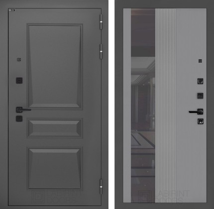 Входная дверь Орлеан с Зеркалом 32 тонированным - Серый рельеф софт