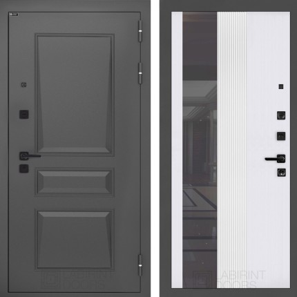 Входная дверь Орлеан с Зеркалом 32 тонированным - Белый рельеф софт