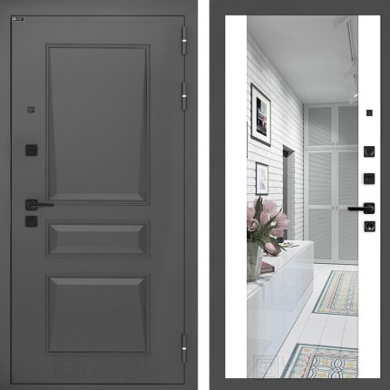 Входная дверь Орлеан с Зеркалом Максимум - Белый софт