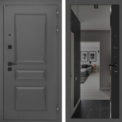 Входная дверь Орлеан с зеркалом Панорама с тонировкой - Черный кварц