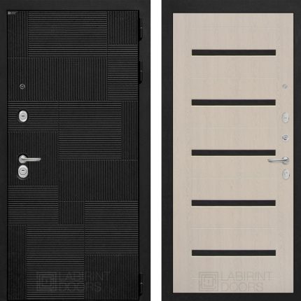 Входная дверь PAZL 01 - Беленый дуб, стекло черное