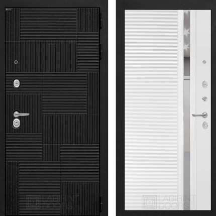 Входная дверь PAZL 31 - Белый софт, зеркальная вставка с тонировкой