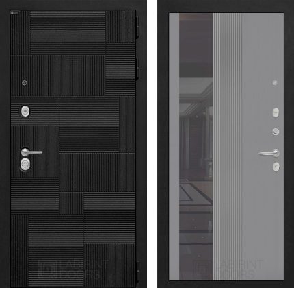 Входная дверь PAZL с Зеркалом 32 тонированным - Серый рельеф софт