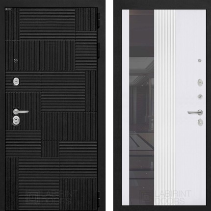 Входная дверь PAZL с Зеркалом 32 тонированным - Белый рельеф софт