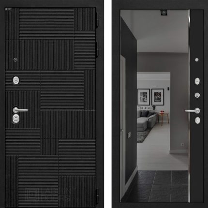 Входная дверь PAZL с зеркалом Панорама с тонировкой - Черный кварц