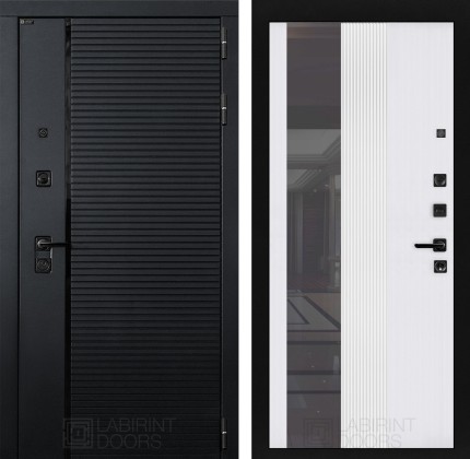 Входная дверь PIANO с Зеркалом 32 тонированным - Белый рельеф софт