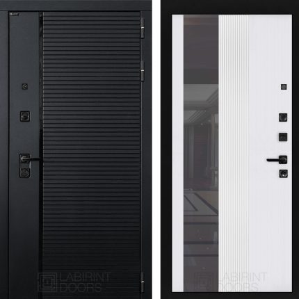 Входная дверь PIANO с Зеркалом 32 тонированным - Белый рельеф софт