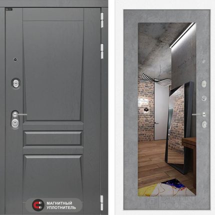 Входная дверь Платинум с Зеркалом 18 - Бетон светлый