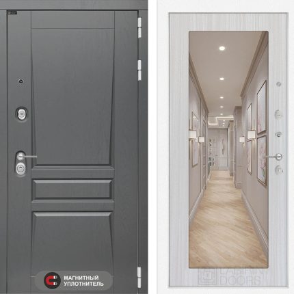 Входная дверь Платинум с Зеркалом 18 - Сандал белый