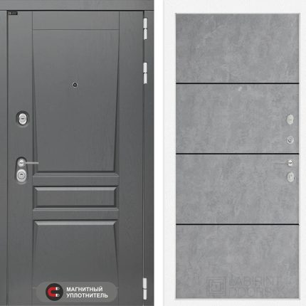 Входная дверь Платинум 25 - Бетон светлый, черный молдинг