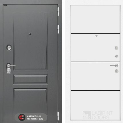 Входная дверь Платинум 25 - Белый софт, черный молдинг