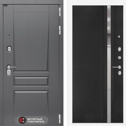 Входная дверь Платинум 31 - Черный кварц, зеркальная вставка с тонировкой