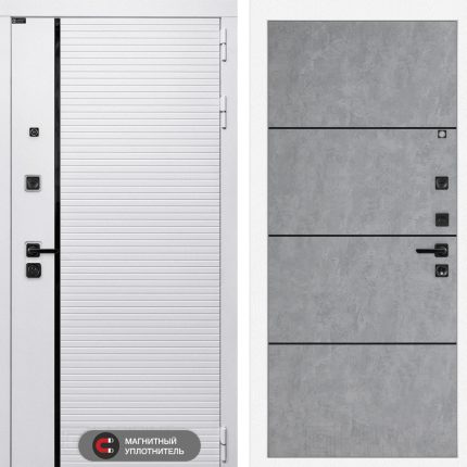 Входная дверь ROYAL 25 - Бетон светлый, черный молдинг