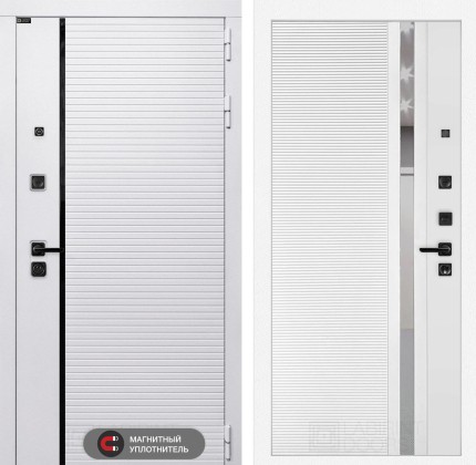 Входная дверь ROYAL 31 - Белый софт, зеркальная вставка с тонировкой