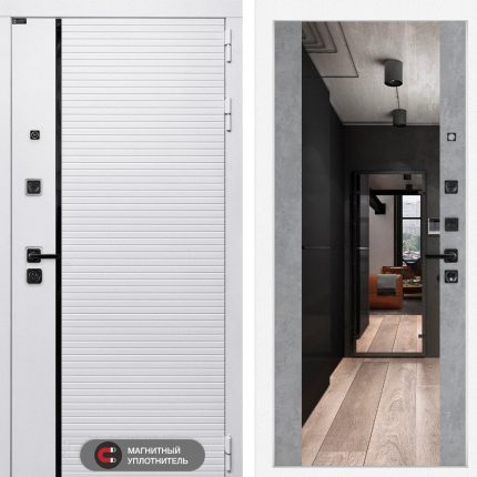 Входная дверь ROYAL с Зеркалом Максимум - Бетон светлый