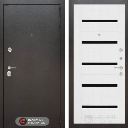 Входная дверь SILVER 01 - Белое дерево, стекло черное