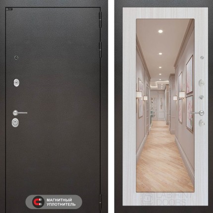 Входная дверь SILVER с Зеркалом 18 - Сандал белый