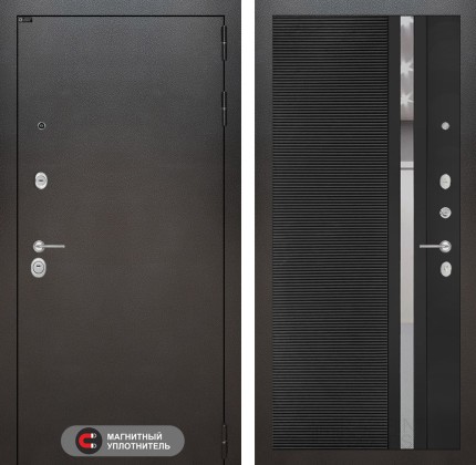 Входная дверь SILVER 31 - Черный кварц, зеркальная вставка с тонировкой