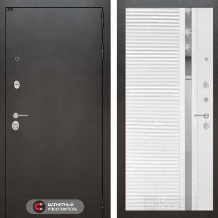 Входная дверь SILVER 31 - Белый софт, зеркальная вставка с тонировкой