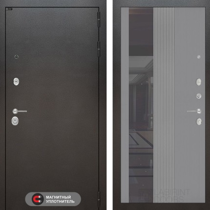 Входная дверь SILVER с Зеркалом 32 тонированным - Серый рельеф софт