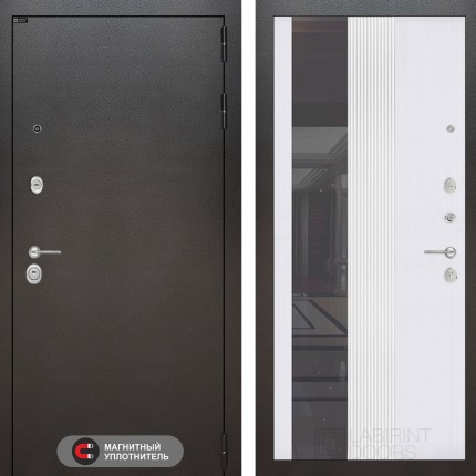 Входная дверь SILVER с Зеркалом 32 тонированным - Белый рельеф софт