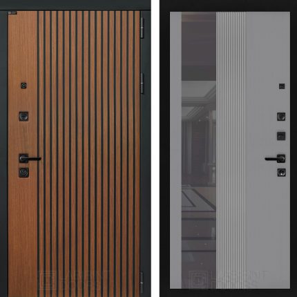 Входная дверь STORM с Зеркалом 32 тонированным - Серый рельеф софт