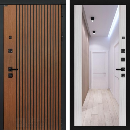 Входная дверь STORM с Зеркалом Максимум - Сандал белый