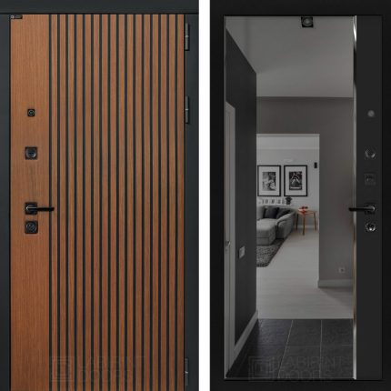 Входная дверь STORM с зеркалом Панорама с тонировкой - Черный кварц