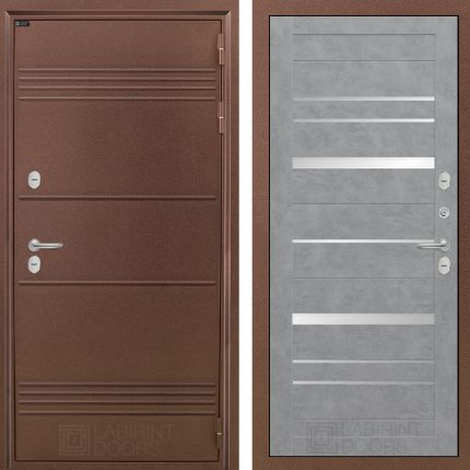 Входная дверь Термо Лайт 20 - Бетон светлый, зеркальные вставки