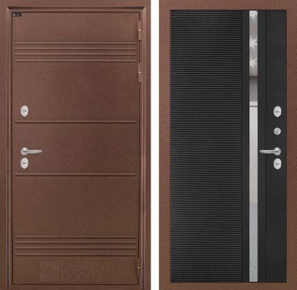 Входная дверь Термо Лайт 31 - Черный кварц, зеркальная вставка с тонировкой