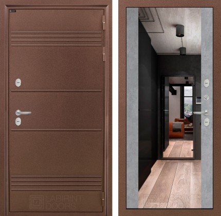 Входная дверь Термо Лайт с Зеркалом Максимум - Бетон светлый