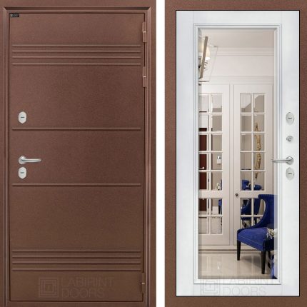 Входная дверь Термо Лайт с Зеркалом Фацет - Белый софт