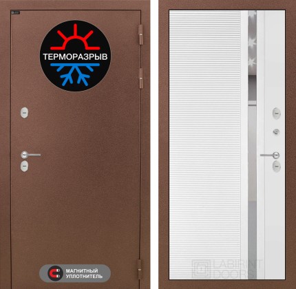 Входная дверь Термо Магнит 31 - Белый софт, зеркальная вставка с тонировкой