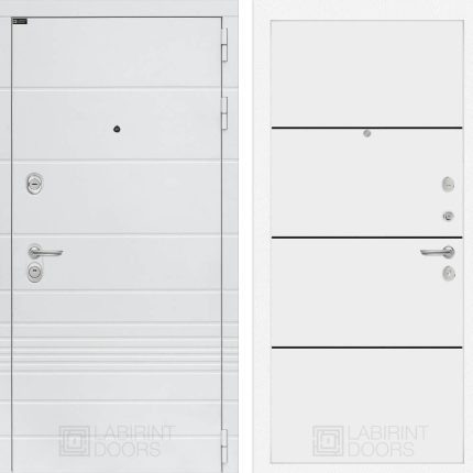 Входная дверь Трендо 25 - Белый софт, черный молдинг